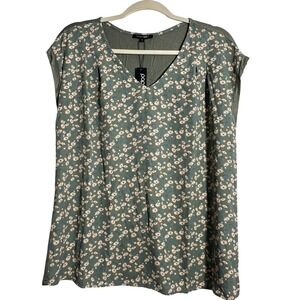 Papermoon‎ Floral Print V Neck Short Sleeve Tunic Top Women Size Medium